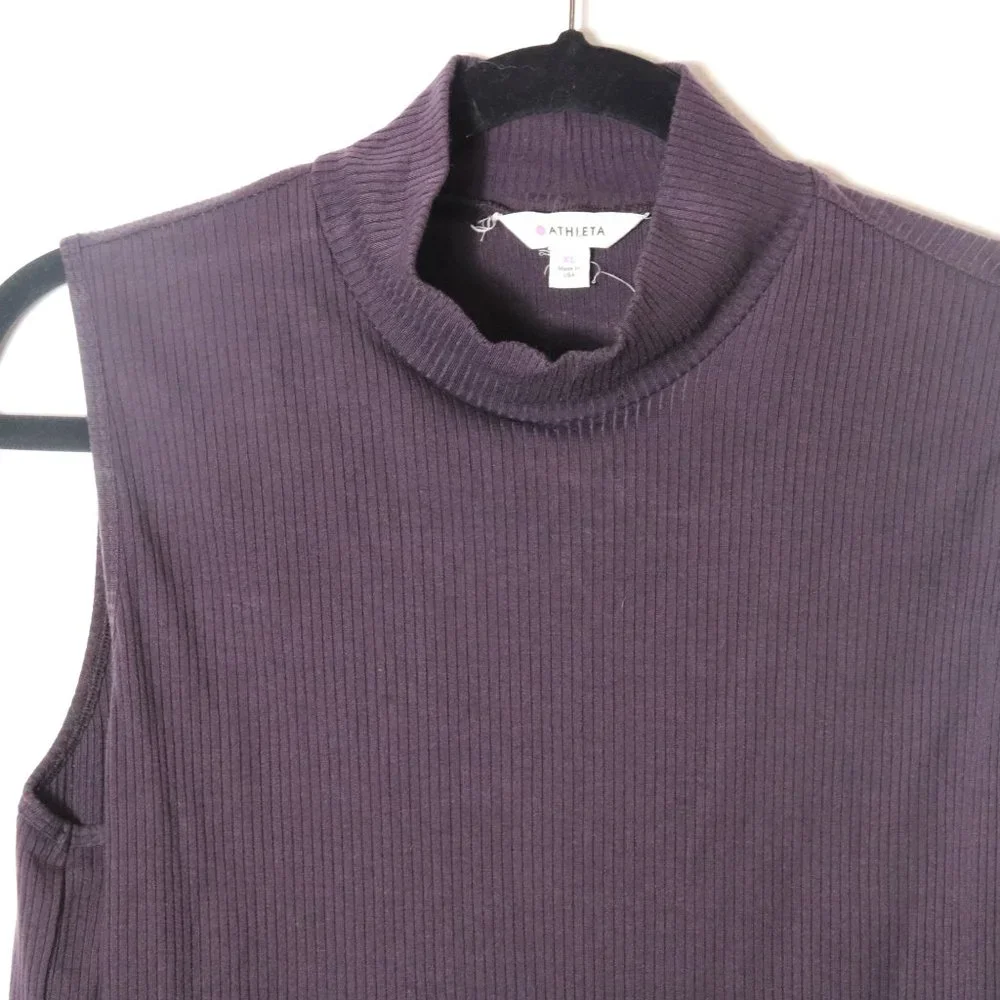Athleta Womens XL Purple Plum Sleeveless Ribbed Mock Neck Top Tencel Stretch - Picture 2 of 6